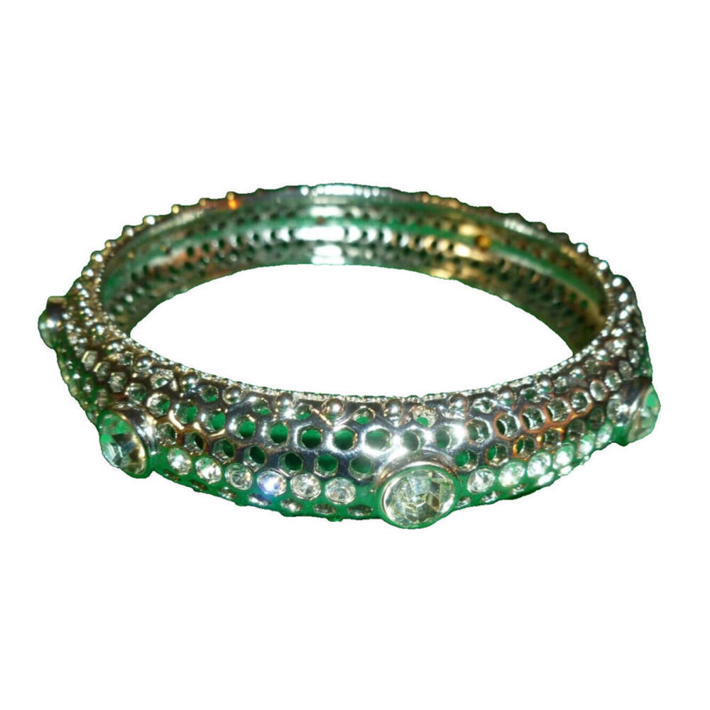 NWOT HSN Iman Global Vintage Rhinestone Crystal Silvertone Mesh Bangle Bracelet